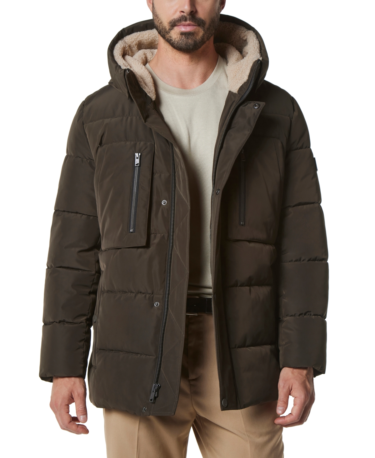 Marc New York Men's Yarmouth Micro Sheen Parka Jacket with Fleece-Lined Hood