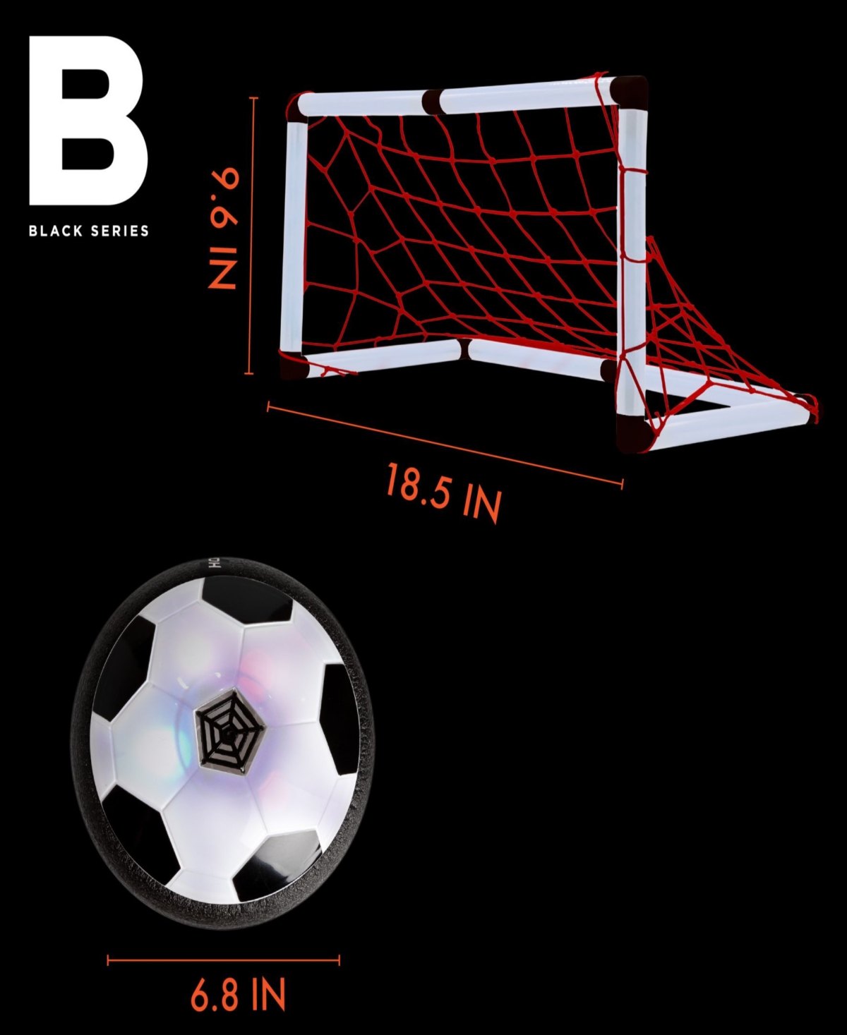 Series Hover Air Led Soccer Game with Hover Disc Floats - Black