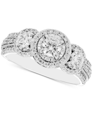 Macy's - Diamond Three Stone Halo Ring (1 ct. t.w.) in 14k White Gold