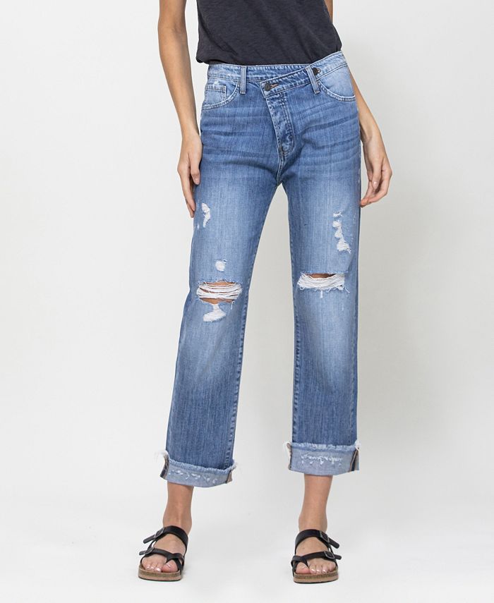 FLYING MONKEY Women s Criss Cross Vintage Like Boyfriend Jeans