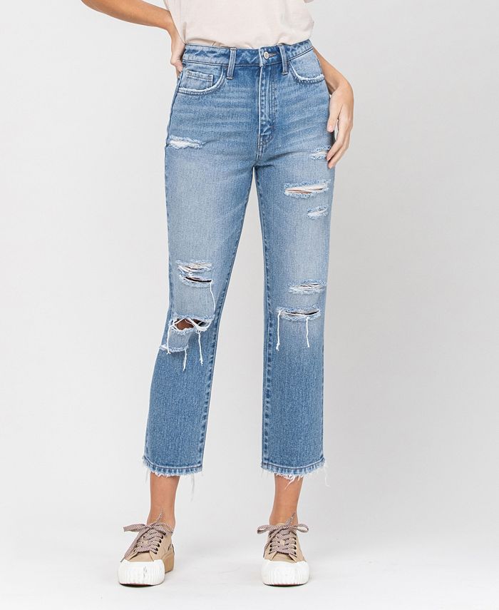 VERVET Women's Super High Rise Distressed Crop Straight Jeans & Reviews -  Jeans - Women - Macy's