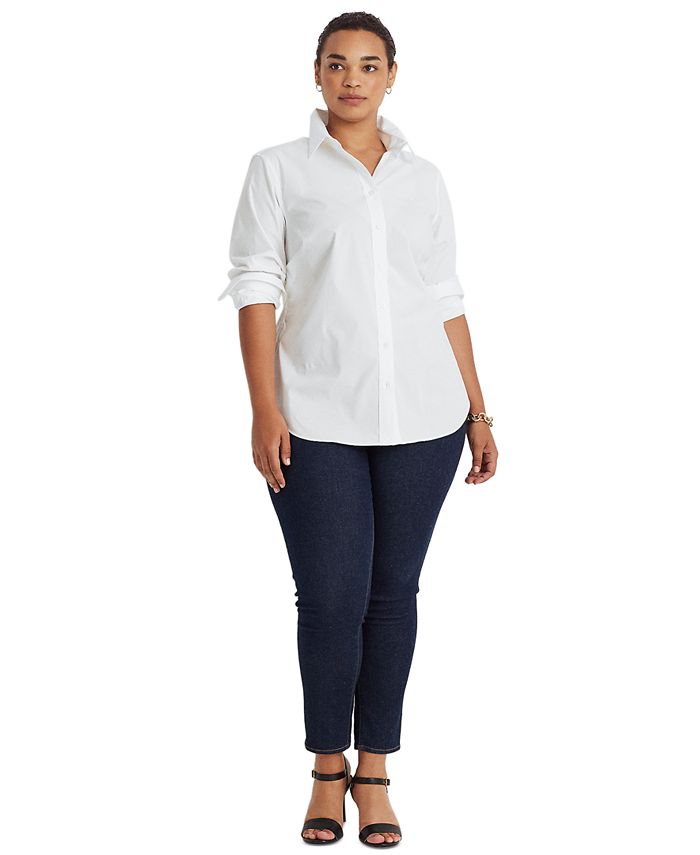 Lauren Ralph Lauren Plus-Size Easy Care Cotton Shirt - Macy's