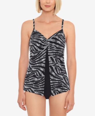 Swim Solutions - Twist-Front Flyaway Fauxkini One-Piece Swimsuit