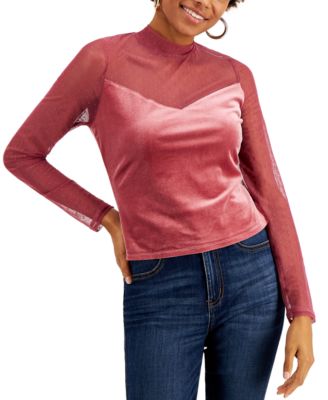 Love, Fire - Juniors' Mesh & Velvet Mock Neck Top