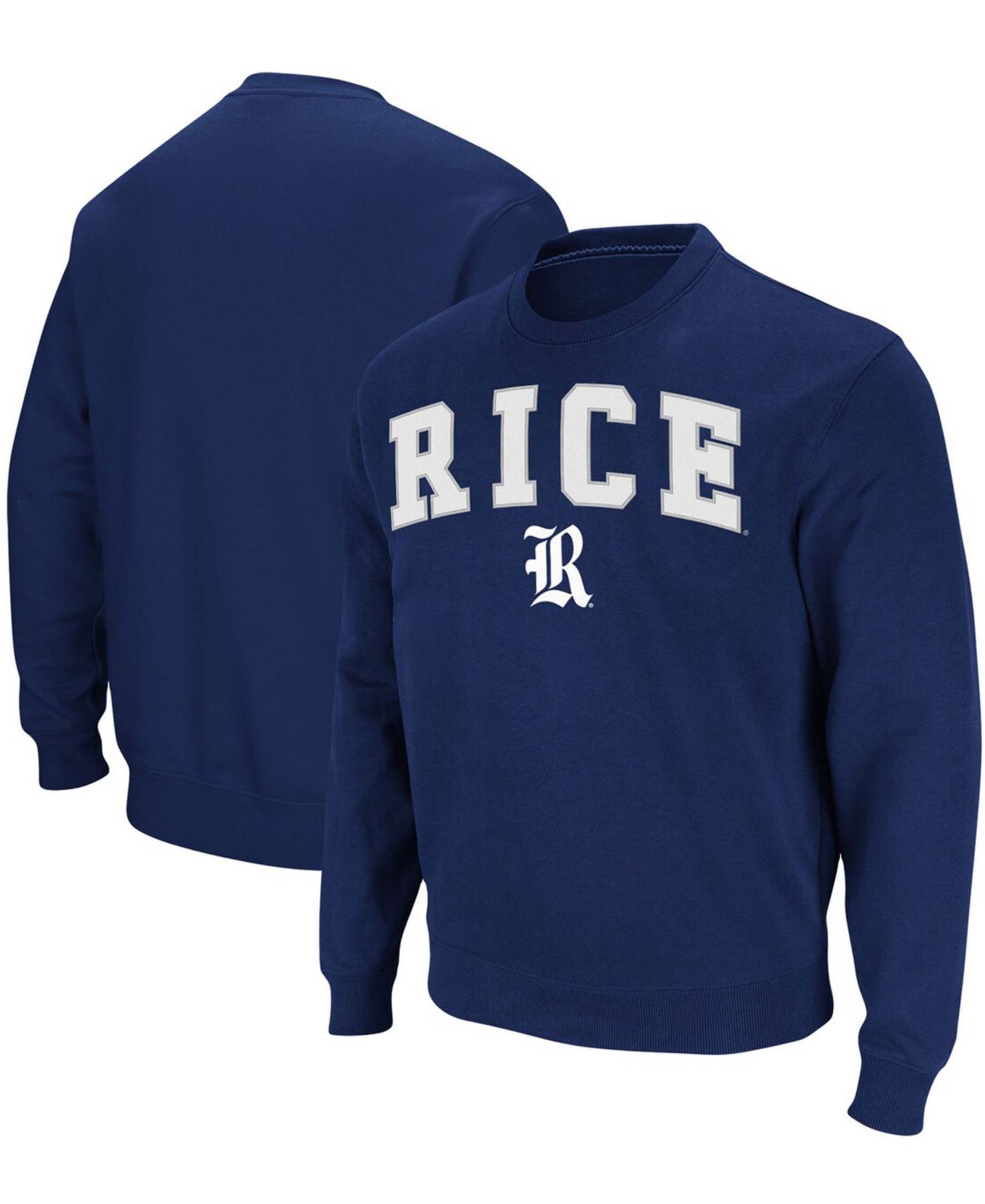 Men's Navy Rice Owls Arch & Logo Tackle Twill Pullover Sweatshirt