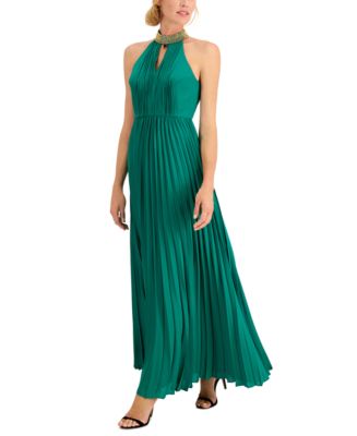 Calvin Klein Beaded Mock-Neck Pleated Gown - Macy's