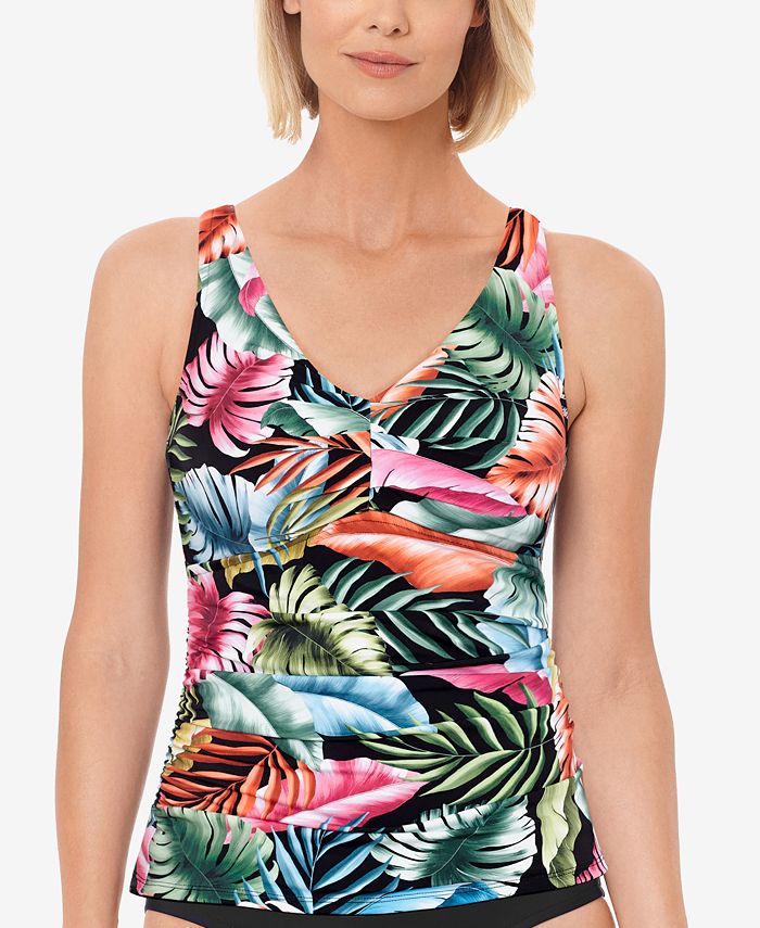 Swim Solutions VNeck Pleated TummyControl Tankini Top, Created for Macy's Macy's