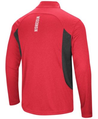 Men's Heathered Red, Black Wisconsin Badgers Audible Windshirt Quarter-Zip Pullover Jacket