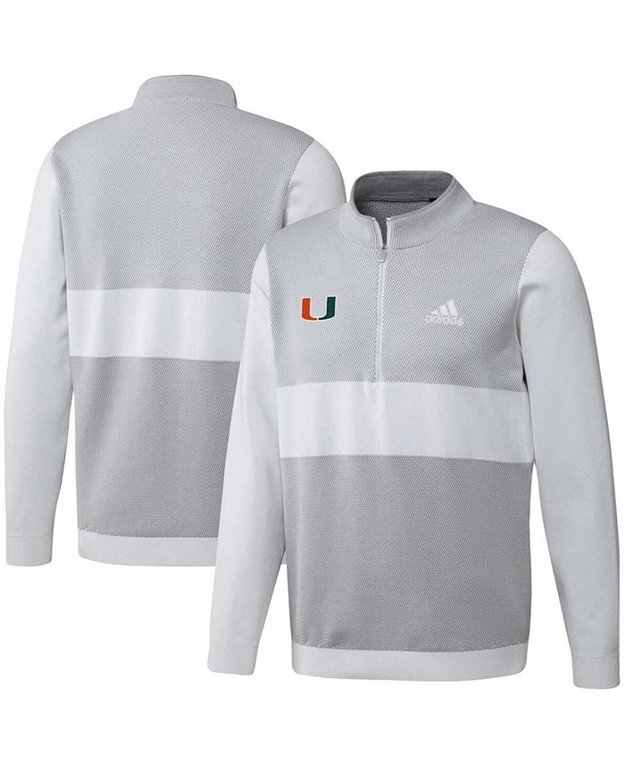 adidas Men s Gray Miami Hurricanes Knit Quarter Zip Jacket Macy s