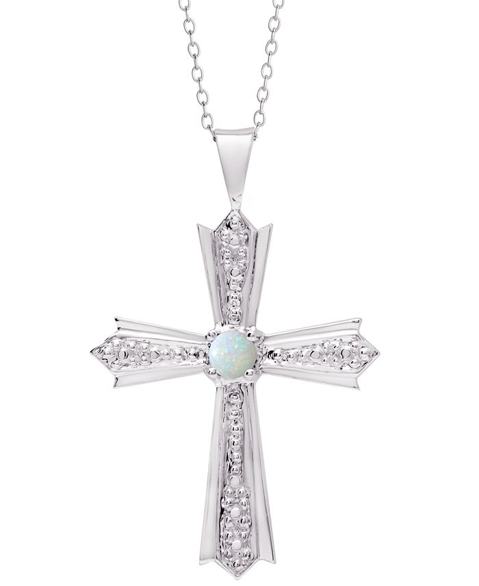 Macy's LabCreated Opal Cross 18" Pendant Necklace (1/20 ct. t.w.) in