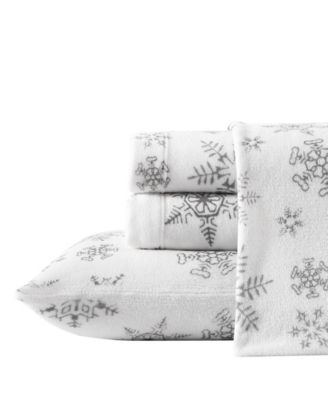 Closeout Eddie Bauer Tossed Snowflake Plush Fleece Sheet Collection Bedding