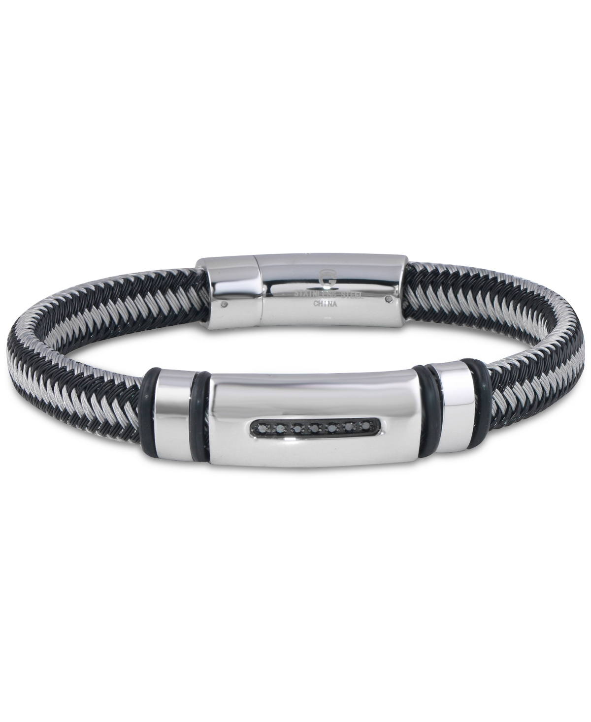 Macy s Men s Black Diamond Bracelet in Nylon and Stainless Steel 1 10 ct. t.w. Smart Closet