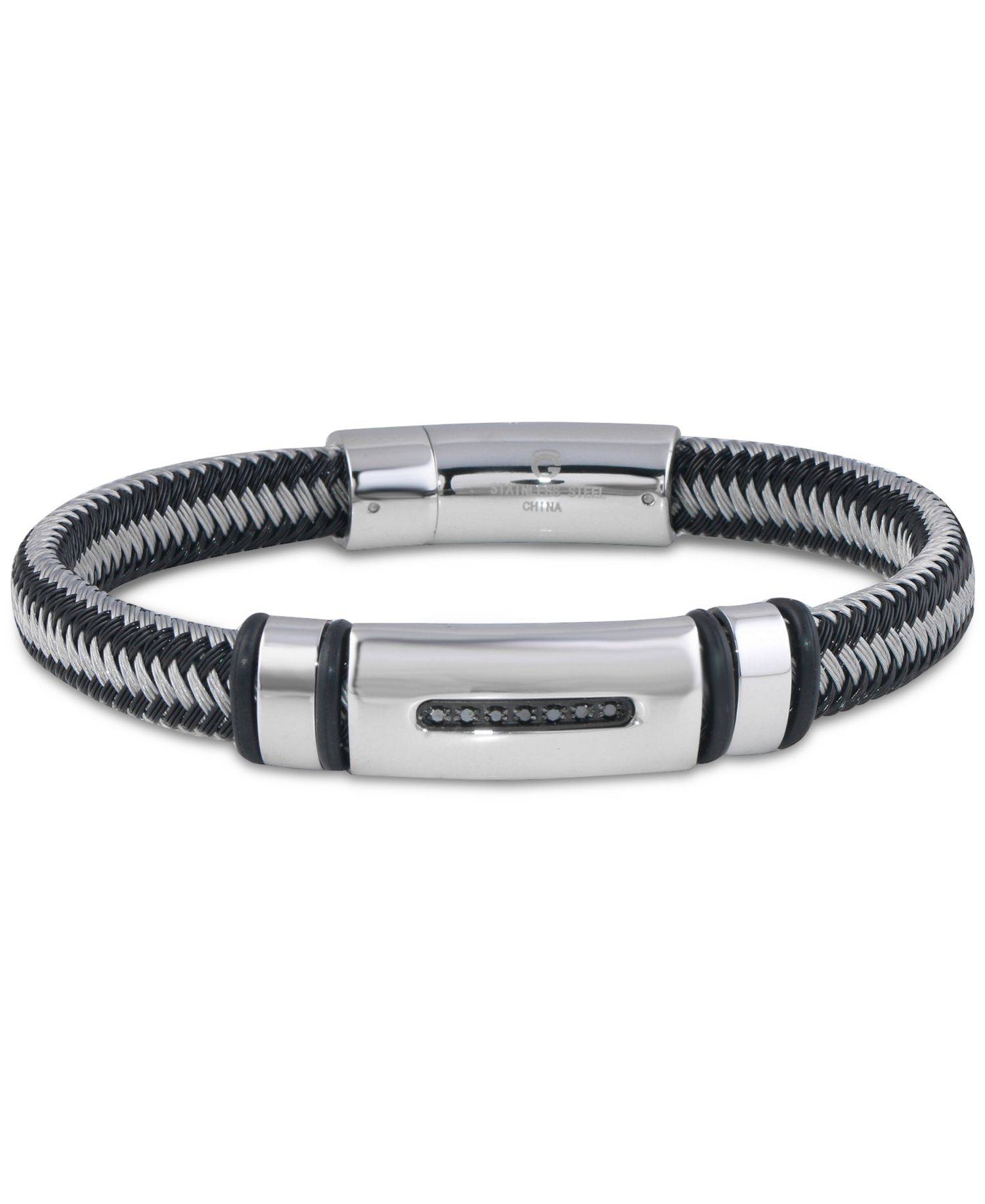 Men's Black Diamond Bracelet in Nylon and Stainless Steel (1/10 ct. t.w.)
