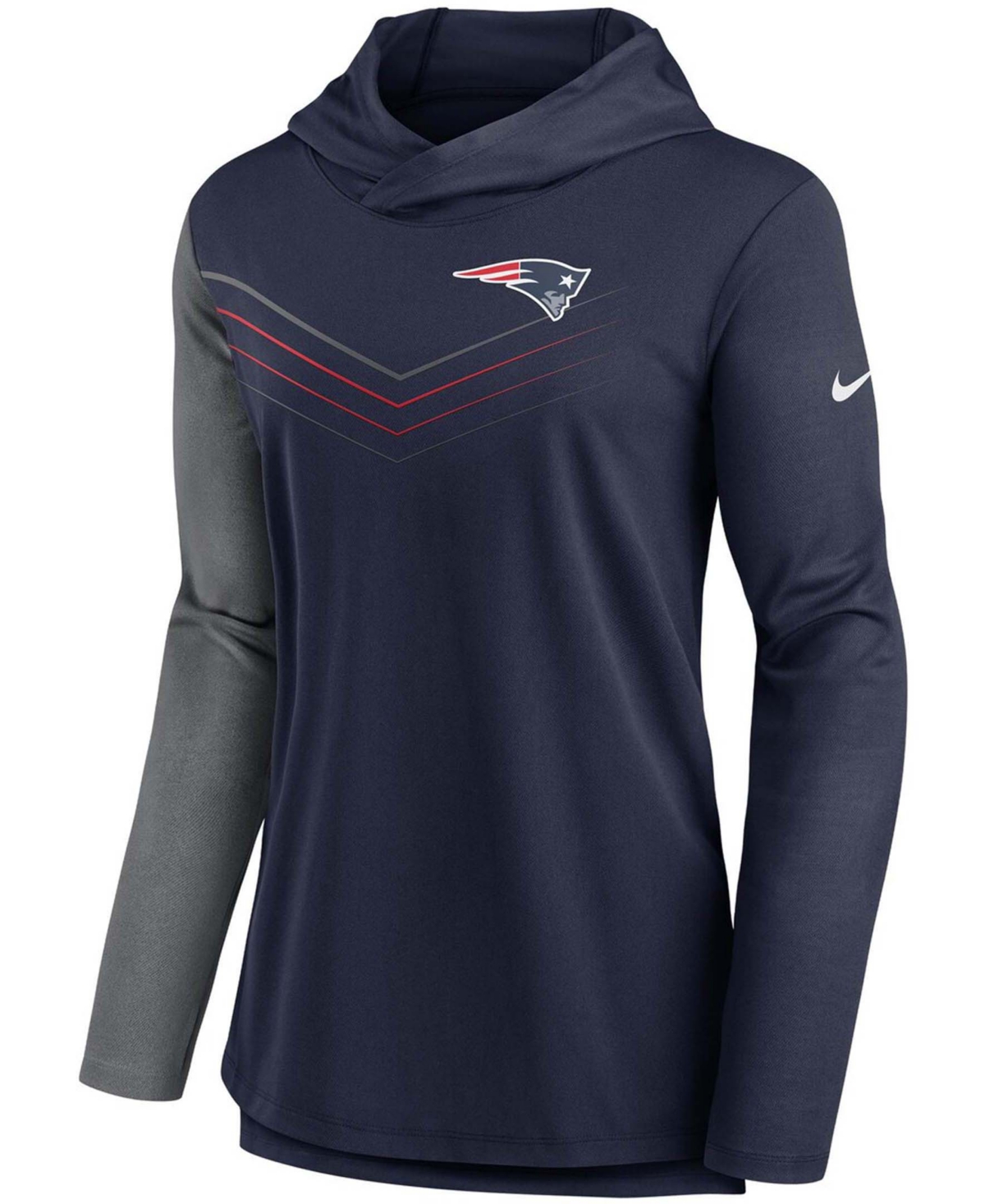 Women's Heather Charcoal New England Patriots Chevron Hoodie Performance Long Sleeve T-shirt - Navy