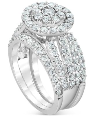 Diamond Halo Cluster Bridal Set (3 ct. t.w.) in 14k White Gold