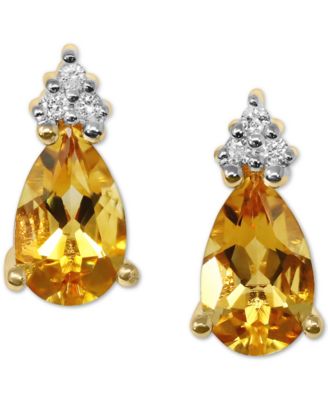 Macy's - Citrine (1-3/8 ct. t.w.) & Diamond (1/20 ct. t.w.) Stud Earrings in 14k Gold