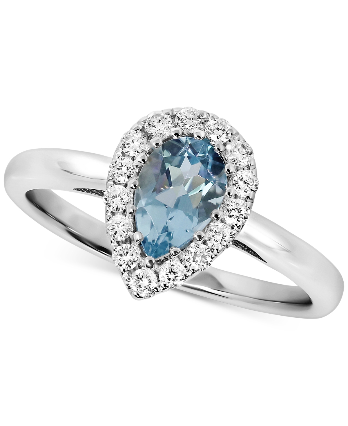 (3/4 ct. t.w.) & Diamond (1/5 ct. t.w.) Pear Halo Ring in 14k White Gold - Aquamarine