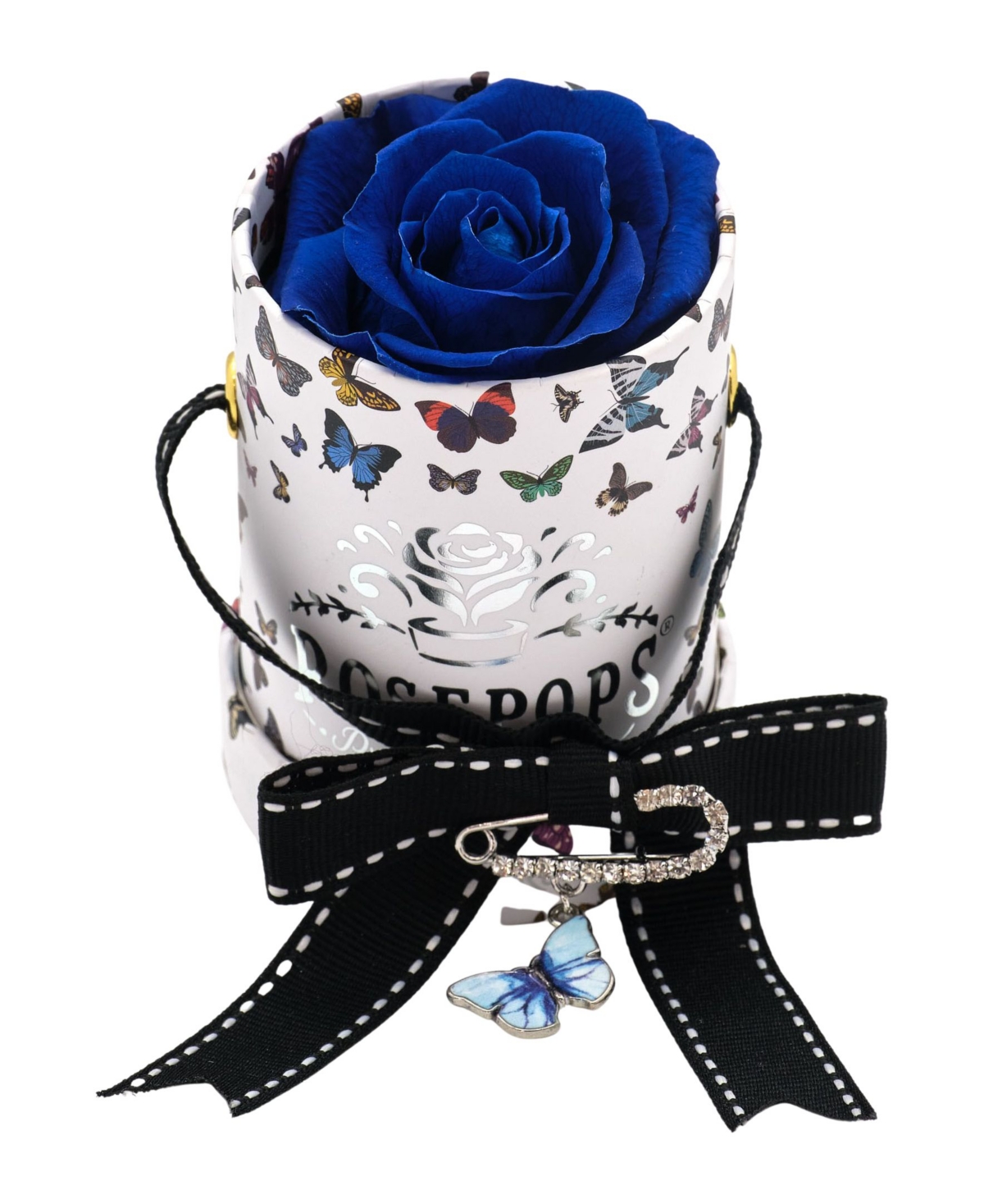 ROSEPOPS POP-UP BUTTERFLY BOX WITH SINGLE BLUEBERRY REAL ROSE 