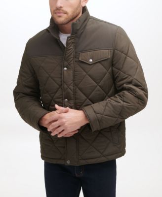 Men's Mixed Media Diamond Quilt with Faux Sherpa Lining Coat