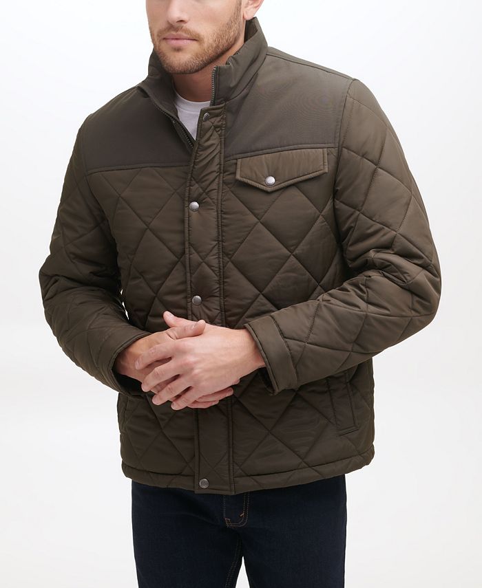 Cole Haan Men's Mixed Media Diamond Quilt with Faux Sherpa Lining Coat