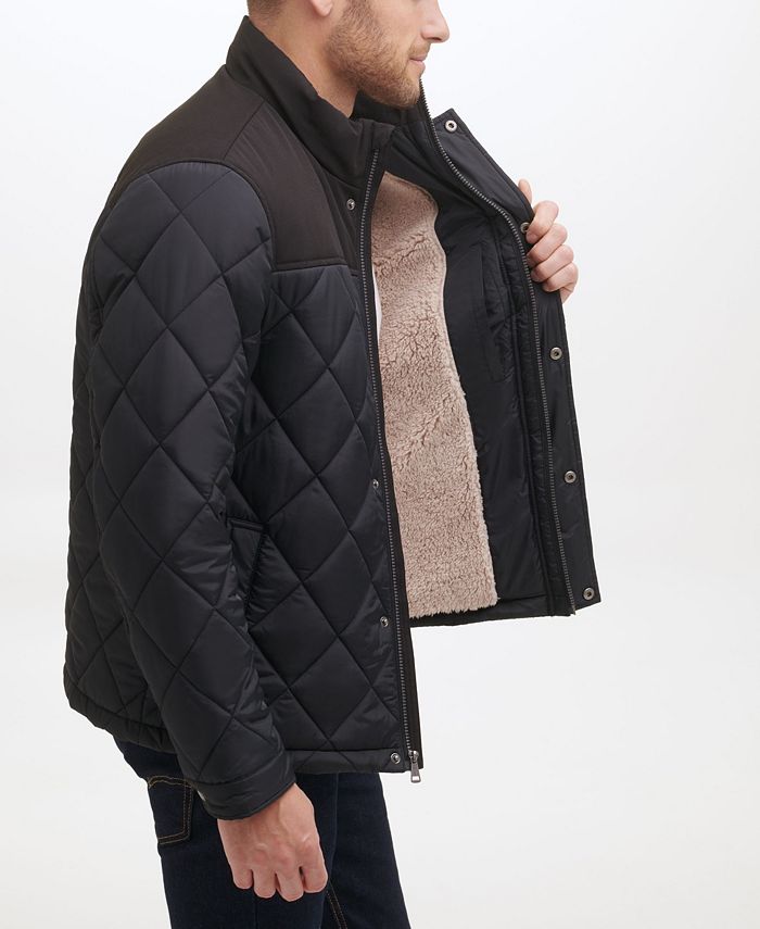 Cole Haan Men's Mixed Media Diamond Quilt with Faux Sherpa Lining Coat ...