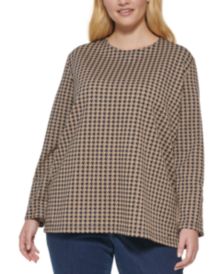 Plus Size Houndstooth-Print Tunic Top