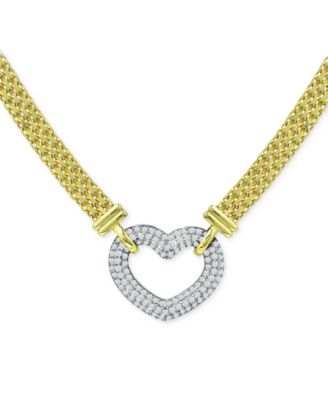 Macy's Cubic Zirconia Heart 18" Pendant Necklace in Sterling Silver & 18k Gold-Plate