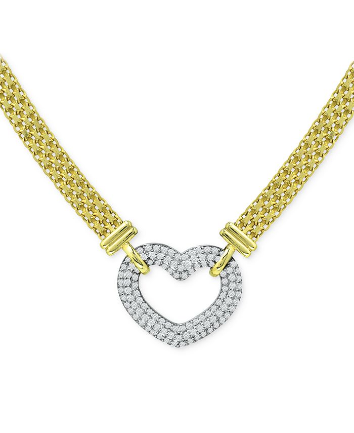 Macy's - Cubic Zirconia Heart 18" Pendant Necklace in Sterling Silver & 18k Gold-Plate