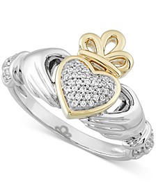 Diamond Pavé Claddagh Ring (1/8 ct. t.w.) in Sterling Silver & 14k Gold-Plate