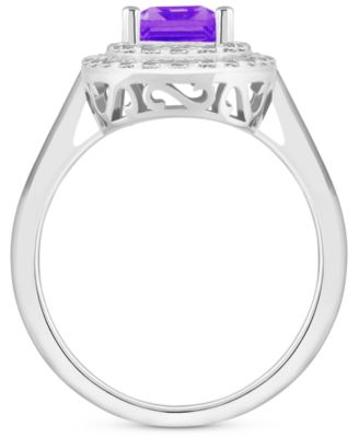 Rhodolite Garnet (2 ct. t.w.) & White Topaz (1/2 ct. t.w.) Rectangle Halo Ring in Sterling Silver (Also in Peridot, Citrine, Amethyst, & Blue Topaz)