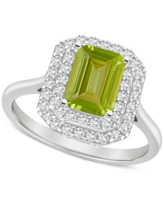 Rhodolite Garnet (2 ct. t.w.) & White Topaz (1/2 ct. t.w.) Rectangle Halo Ring in Sterling Silver (Also in Peridot, Citrine, Amethyst, & Blue Topaz)
