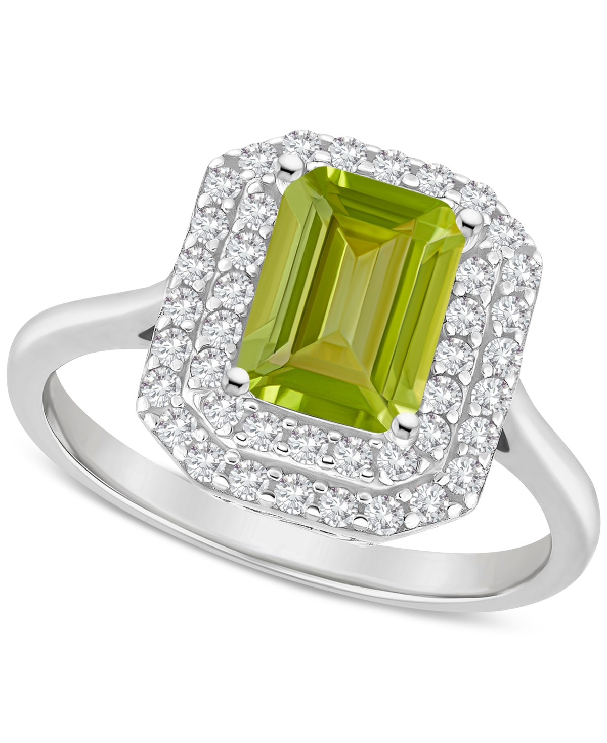 Rhodolite Garnet (2 ct. t.w.) & White Topaz (1/2 ct. t.w.) Rectangle Halo Ring in Sterling Silver (Also  Citrine, Amethyst, & Blue Topaz)