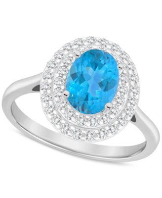 Rhodolite Garnet (1-1/2 ct. t.w.) & White Topaz (3/8 ct. t.w.) Oval Halo Ring in Sterling Silver (Also in Citrine, Blue Topaz, Amethyst, & Peridot)