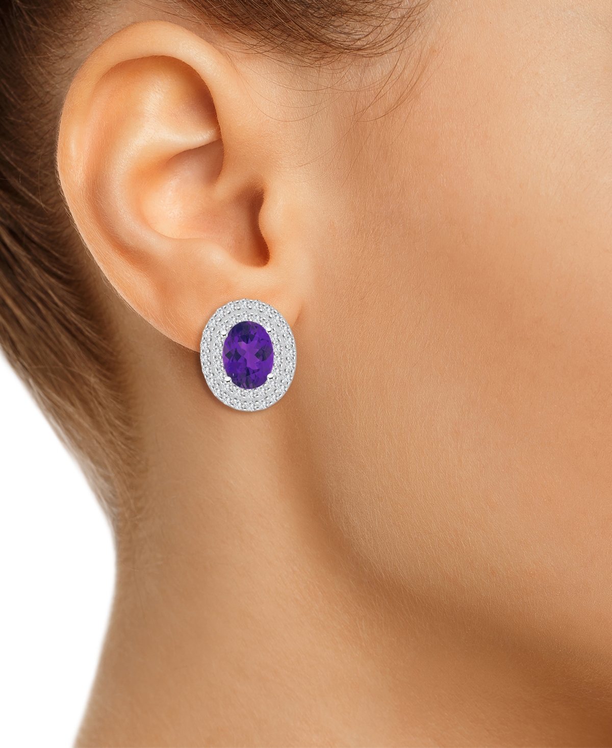 Rhodolite Garnet (3 ct. t.w.) & White Topaz (7/8 ct. t.w.) Oval Stud Earrings in Sterling Silver (Also in Citrine, Blue Topaz, Peridot, &