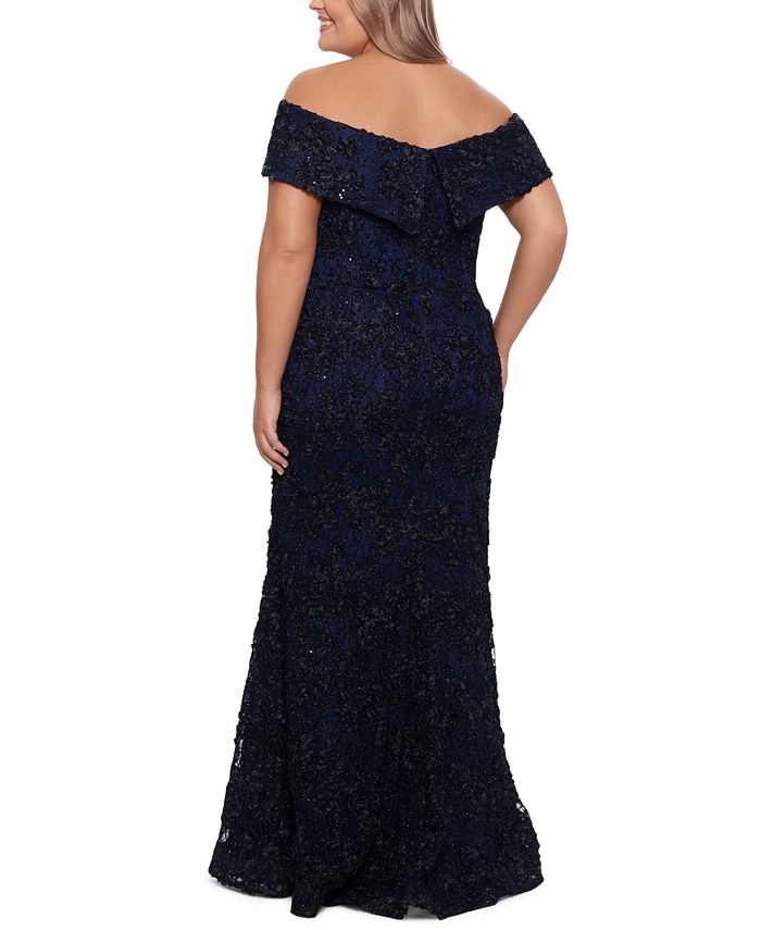 XSCAPE Plus Size Lace Off-The-Shoulder Gown - Macy's