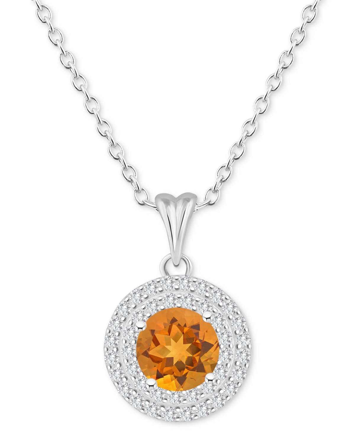 Macy's Rhodolite Garnet (1-5/8 Ct. T.w.) & White Topaz (3/8 Ct. T.w.) Halo 18" Pendant Necklace In Sterling In Orange