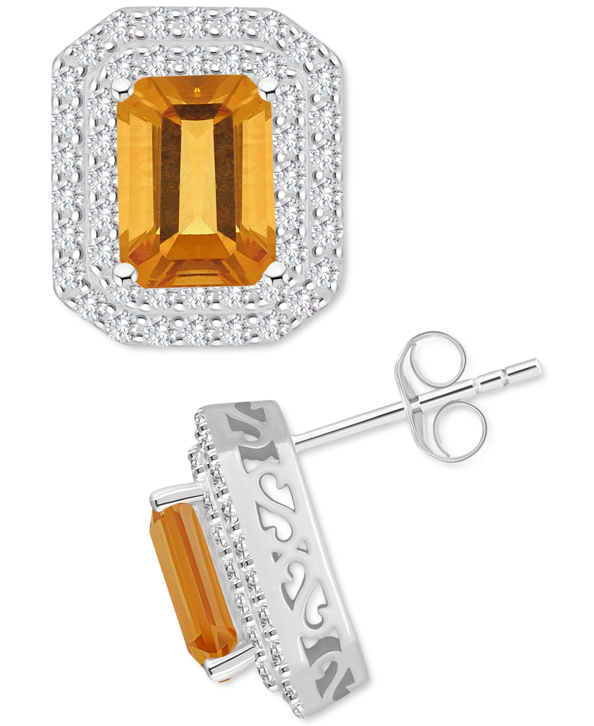 Rhodolite Garnet (3-7/8 ct. t.w.) & White Topaz (7/8 ct. t.w.) Stud Earrings in Sterling Silver (Also  Peridot, Amethyst, & Blue Topaz) - C