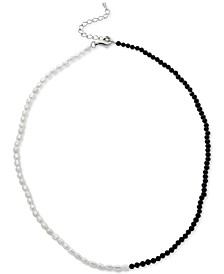 Cultured Freshwater Pearl (3-3-1/2mm) & Black Agate (10-1/2 ct. t.w.) Statement Necklace in Sterling Silver, 16" + 2" extender