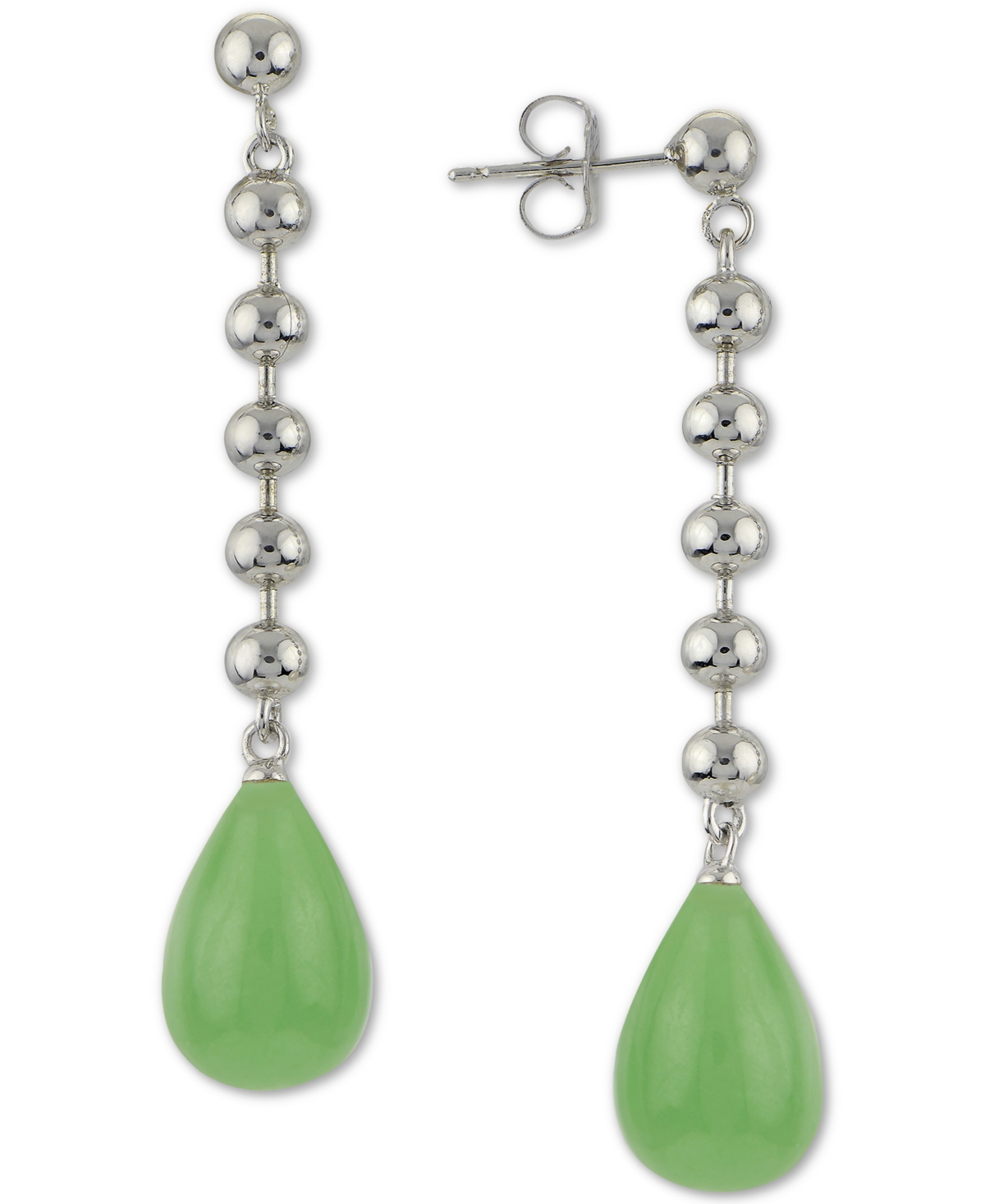 Dyed Green Jade Beaded Drop Earrings in Sterling Silver - Silver