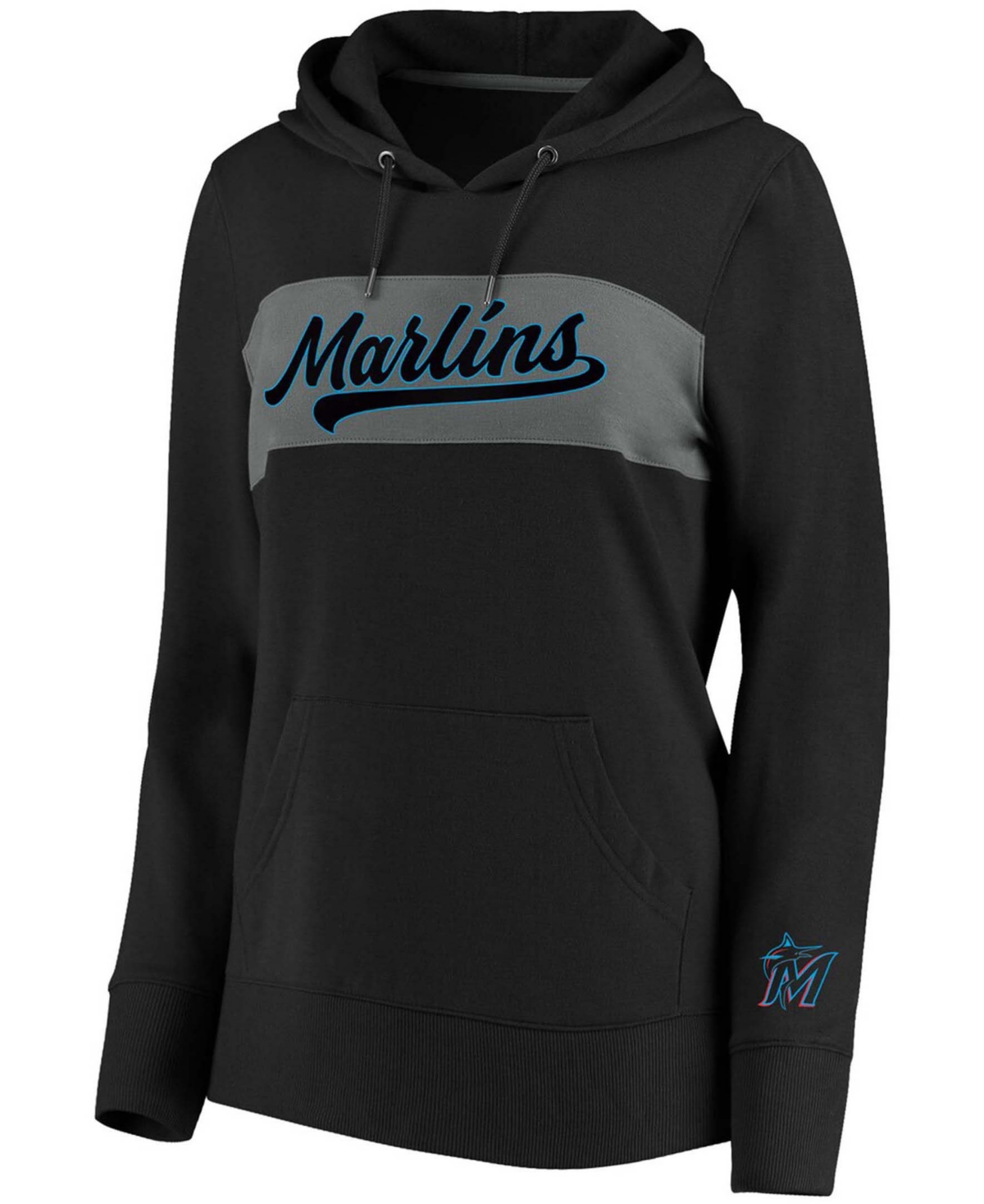 Plus SizeMiami Marlins Tri-Blend Colorblock Pullover Hoodie - Black