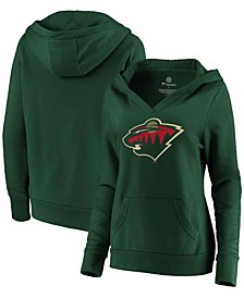 Plus Size Green Minnesota Wild Primary Logo V-Neck Pullover Hoodie