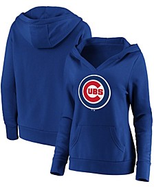 Plus Size Royal Chicago Cubs Official Logo Crossover V-Neck Pullover Hoodie