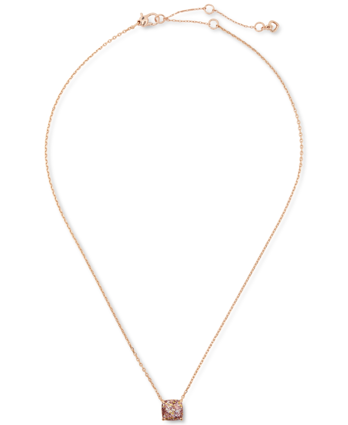 Gold-Tone Square Glitter Stone Mini Pendant Necklace, 17" + 3" extender - Rose Gold