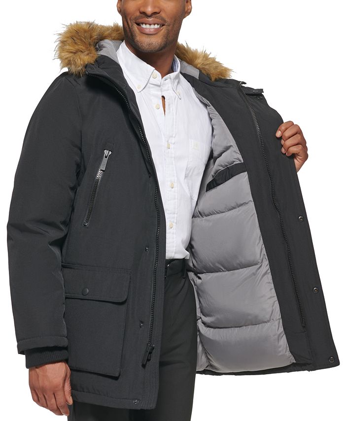 Parka With A Faux Fur Hood Jacket, Black Winter Coat Faux Fur Hood