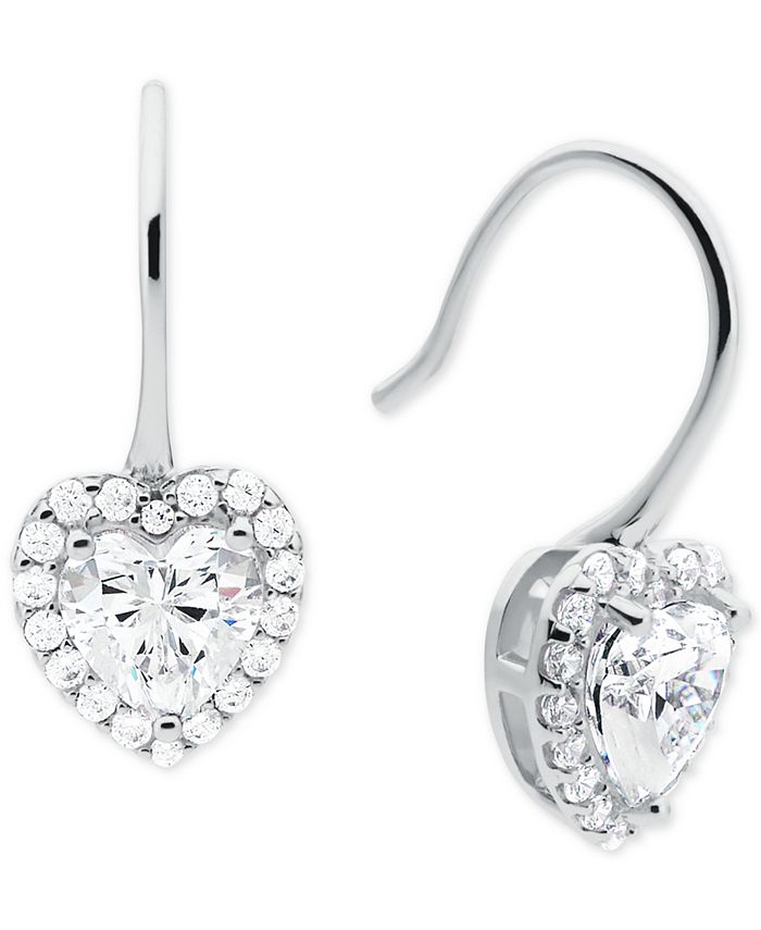 Michael Kors Sterling Silver Cubic Zirconia Heart Drop Earrings & Reviews -  Earrings - Jewelry & Watches - Macy's