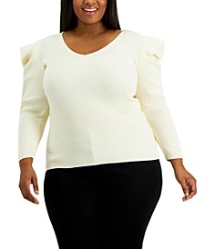 Plus Size Ribbed Puff-Shoulder Sweater
