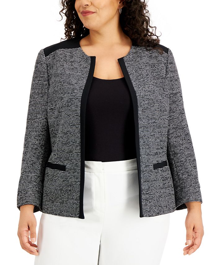 Kasper Plus Size Collarless Tweed Jacket - Macy's