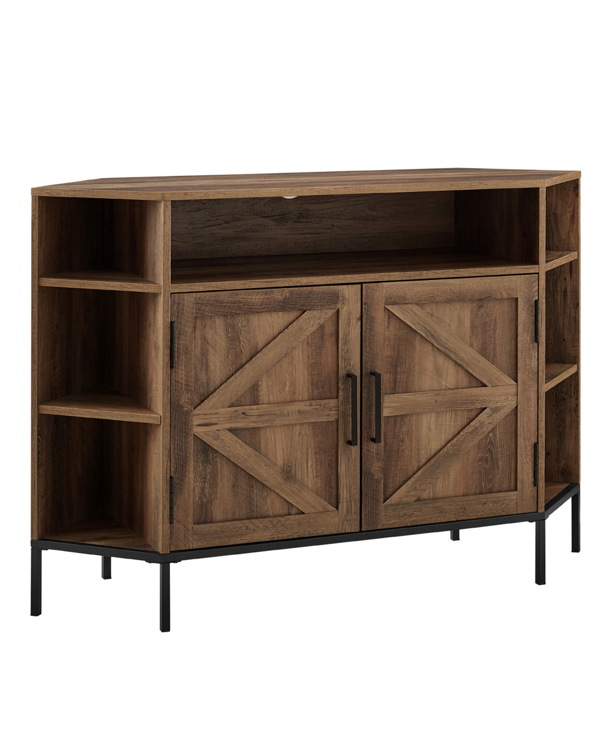 Walker Edison Rustic 2door Corner Tv Stand With Wood Detail For Tvs Up