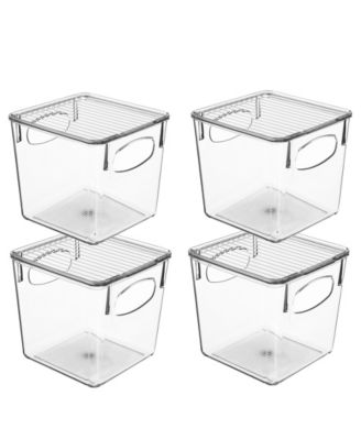 Clear Plastic Container Bins W/ Lids (Small 4 Pack)
