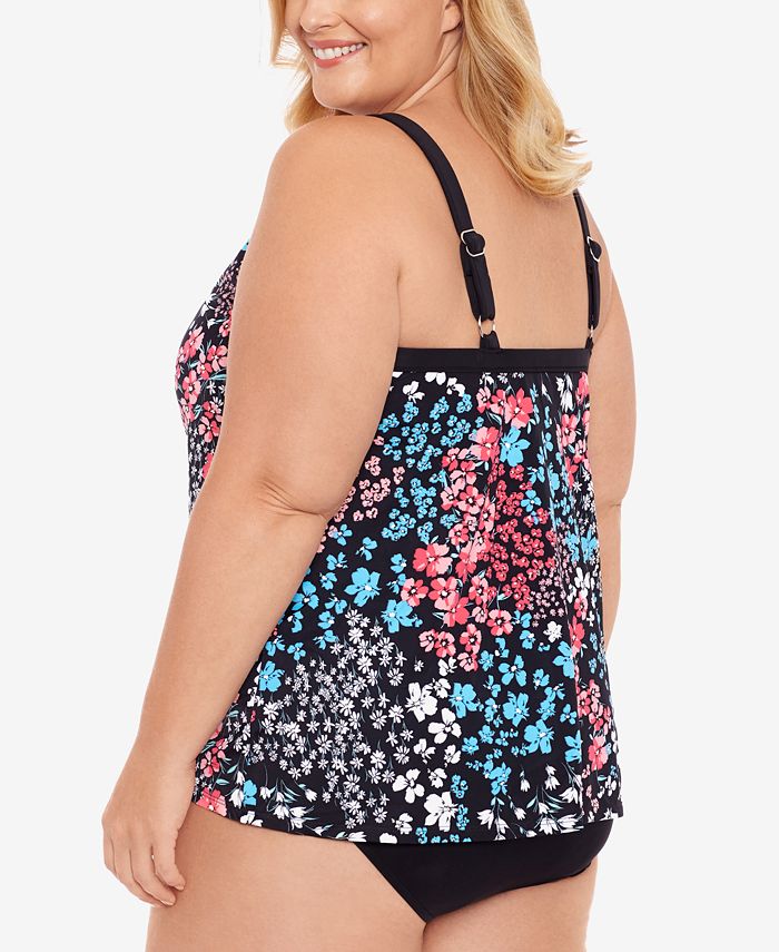 Swim Solutions Plus Size Printed HighNeck Underwire Tankini Top